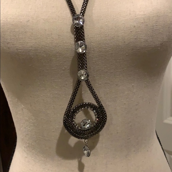 Long Black Silver Fashion Jewelry Necklace - Picture 2 of 4